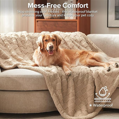 GASUR Waterproof Dog Blankets for Small Dogs, Dog Blanket for Couch Bed, Fleece Pet Blanket for Furniture Sofa Protector, Soft Puppy Throw Blankets for Crate Car Outdoor, Washable, 25"x35", Beige