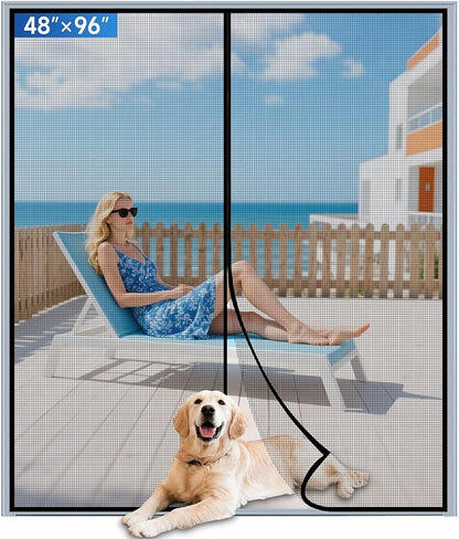 Upgraded PET Mesh Magnetic Screen Door Stronger Than Fiberglass and Polyester,Hands Free,Keep Bugs Out,Pet & Kid Friendly,Suitable for Sliding Doors,Patio and French Doors-48" X 96"