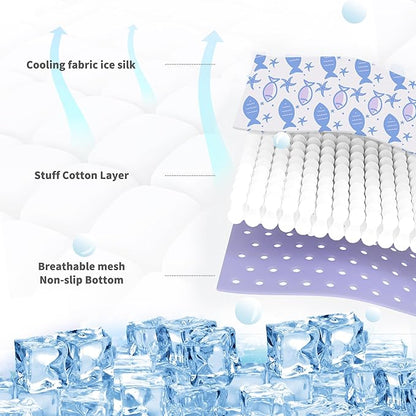 NWK Pack of 4 Pet Cooling Mat - Ice Silk Cooling Mat for Dogs & Cats Portable & Washable Pet Cooling Blanket, Car Seats, Beds for Summer (4pcs, Purple Fish, 20’’ X 16’’ X 0.3)