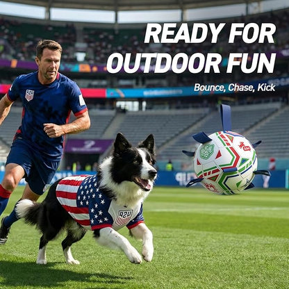 QDAN World Cup Soccer Ball for Dog, 8 Inch Dog Balls with Straps for Interactive, Tug and Training, Indoor Outdoor Toys for Medium & Large Dogs, 2026 Herding Ball