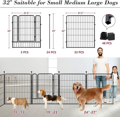 Dog Playpen 32 inch 24 Panels Indoor Outdoor Dog Pen for Medium/Small Dogs Heavy Duty Metal Dog Fence Outdoor for Yard, Puppy Playpen with Door Portable Pet Fence for RV Camping Yard