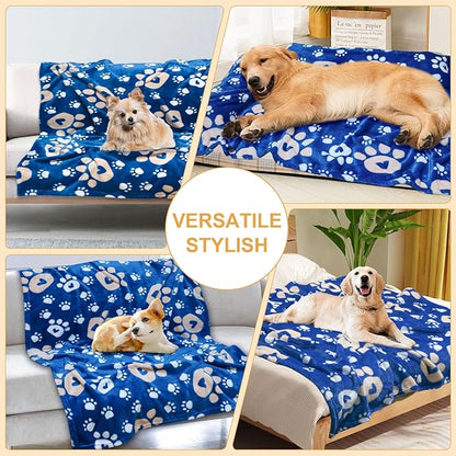Dog Blanket, Soft Fleece Dog Blankets for Small Medium Dogs, Fluffy Flannel Pet Cat Puppy Blanket Mat Cover for Bed Couch, Cute Paw Print Throw Blanket for Dogs, Blue, 40"X30"