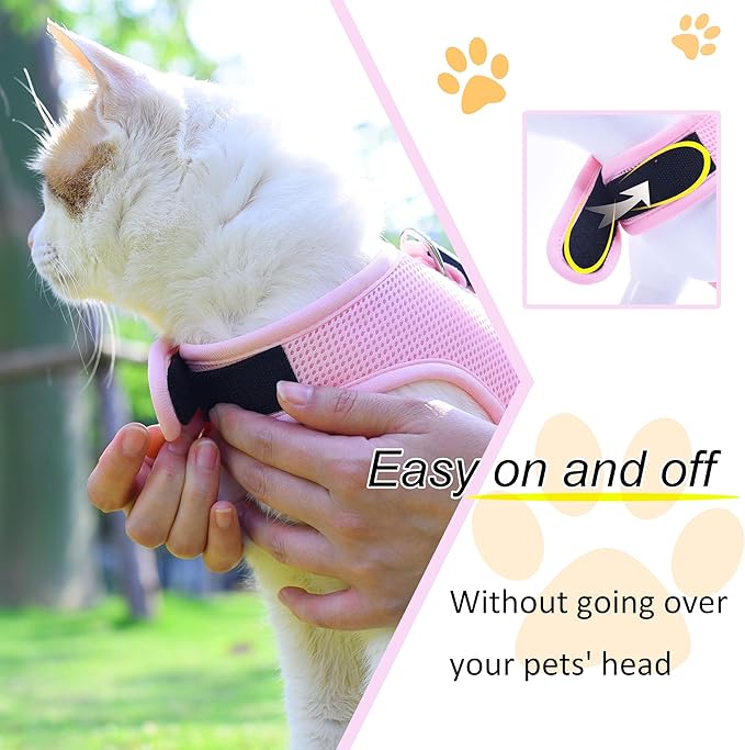Kitty Harness and Leash for Walking Escape Proof Breathable Mesh Fabric, Solid Pink, Small, Adjustable Cat Walking Jackets with Handle, Padded Stylish Cat Vest