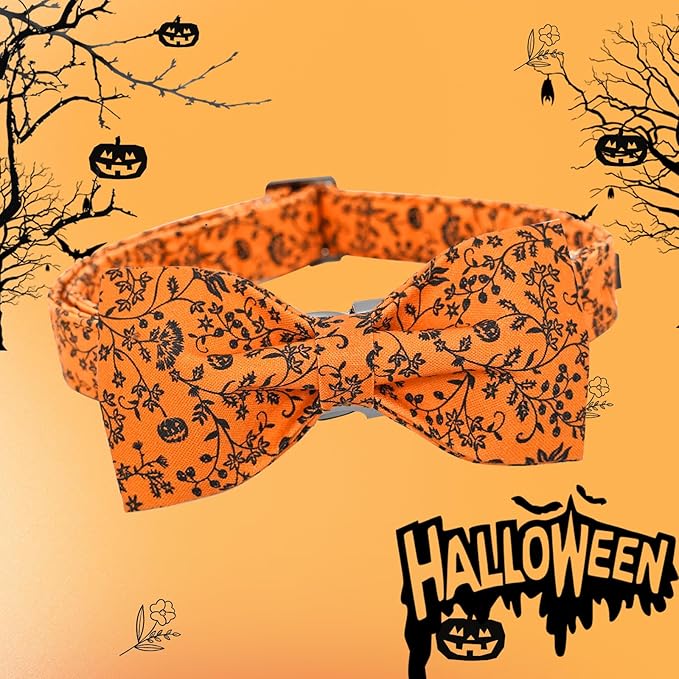 Halloween Dog Collar, Pet Collar Dog Bow Pumpkin Pet Collar Girl Boy Holiday Pet Dogs Collar Gift Bow Dogs Collar Cute Soft Puppy Collar for X-Large Dog