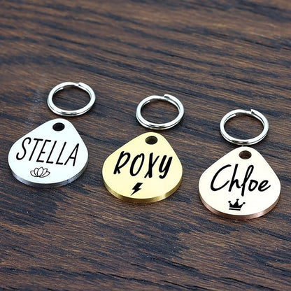 Ultra Joys Cat ID Tag Personalized Pet Tags, Durable Stainless Steel Small Pet Mini Dog Cat Tag Lightweight -Teardrop Tag in Silver