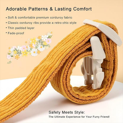 Cute Corduroy Dog Collar - Mustard Yellow Adjustable Dog Collars for Small Dogs 10-25lbs, Fade-Proof with Secure Snap & Little Charm, Christmas Birthday Gift, S