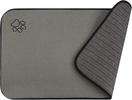 Sinland Microfiber Extra-Large Pet Food Mat Dog Feeding Mat Pet Bowl Mat with Anti-Skid Backing 21Inch x 32Inch Grey