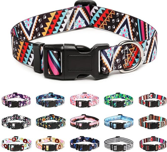 Mercano Adjustable Dog Collar - Special Design Patterns, Soft Nylon Comfortable Durable Pet Collar for Small Medium Large Dogs (M, Ethnic Pink)