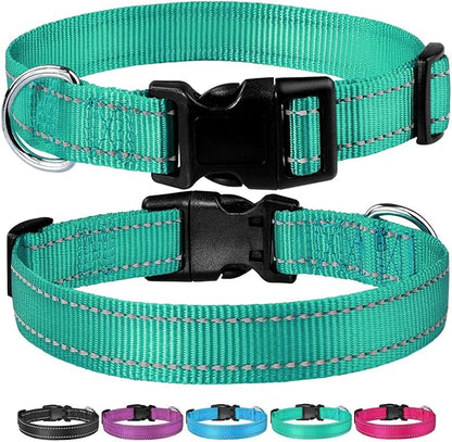Reflective Dog Collar with Buckle Adjustable Safety Nylon Collars for Small Medium Large Dogs, Green M