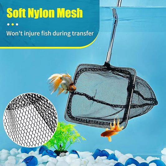 AQUANEAT Aquarium Net with Extendable Long Handle, Adjustable Wastes Skimming Cleaning Tools for Fish Tanks, 5 inch