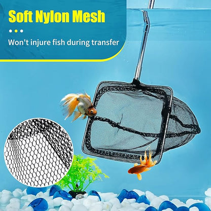 AQUANEAT Aquarium Net with Extendable Long Handle, Adjustable Wastes Skimming Cleaning Tools for Fish Tanks, 4 inch