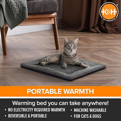 K&H Pet Products Self-Warming Cat Bed Pad,Self Heating Pad for Outdoor Cat Houses,Warming Mat for Indoor Pet Beds&Furniture,Reversible Blanket,Machine Washable-Small 21 X 17in Gray/Black,(Pack of 6)