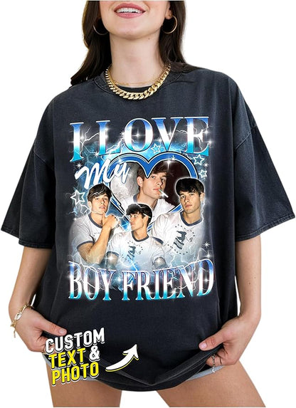 Custom Bootleg Rap Tee, Personalized Girlfriend Vintage Graphic T-Shirt, Photo Shirt, Valentine Birthday Gifts