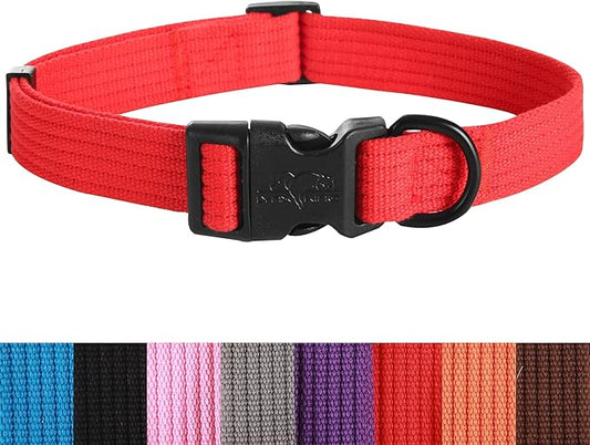 lynxking Dog Collar Soft Padded Breathable Cotton Solid Color Strong Adjustable Pet Collar for Little Puppy