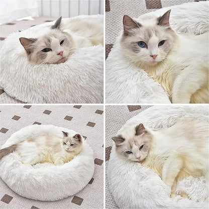 Cat Beds for Indoor Cats - Cat Bed Washable 24 inches, Dog Beds for Small Medium Dogs, Anti Anxiety Round Fluffy Plush Faux Fur Pet Bed, Thick Bottom
