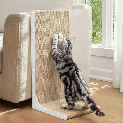 Cardboard Cat Scratcher,23 Inch L Shape Scratch Pad Wall Mounted,Vertical Scratching Board, Durable Cardboard to Protect Furniture for Indoor Cats,White Large