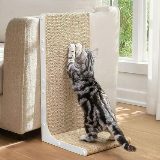 Cardboard Cat Scratcher,23 Inch L Shape Scratch Pad Wall Mounted,Vertical Scratching Board, Durable Cardboard to Protect Furniture for Indoor Cats,White Large