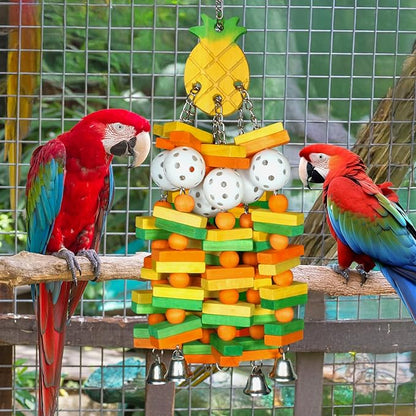 Parrot Toys 18 inches Bird Shredding Toys for Medium Large Parrots, Cockatiels, Macaw, African, Conure Bird Toy Natural Poplar Wood Material
