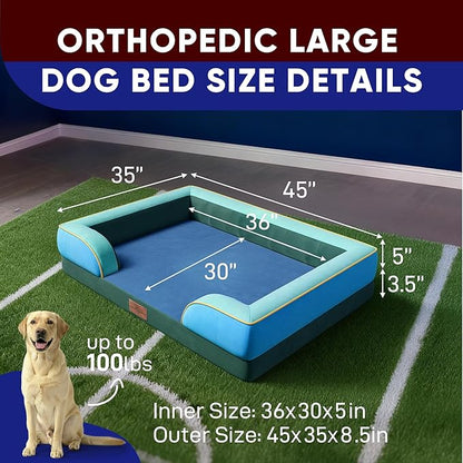 Comfort Expression Orthopedic Dog Bed for Extra Large Dogs 45x35 Inch, Waterproof Egg Crate Foam XL Pet Bed with Removable Bolsters, Dog Couch with Washable Cover & Non-Slip Bottom, Dallas