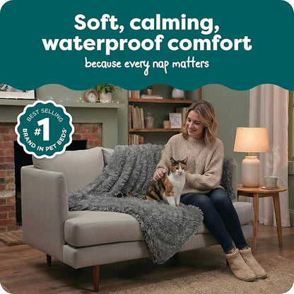 Furhaven Waterproof Throw Blanket for Dogs & Indoor Cats, Washable - Shaggy Plush Calming Long Faux Fur & Velvet Dog Blanket - Gray, Medium