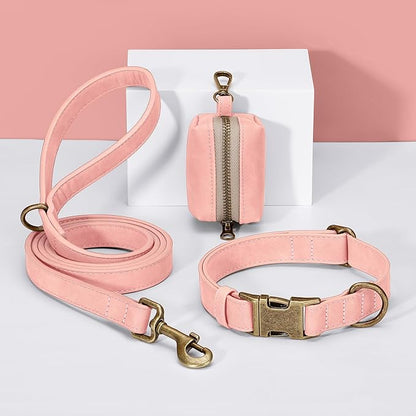 Didog Soft PU Leather Dog Collar, Stylish Quick Released Dog Collars for Large Dogs, Easy Clean Adjustable Pet Collar for Daily Walking, Pink, XL Fit 17-27" Neck