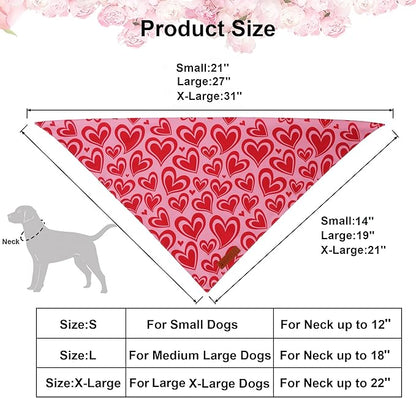 ADOGGYGO Valentine Dog Bandanas 2 Pack, Reversible Heart Love Print Pet Scarf, Premium Fabric, Adjustable Fit Pink Red Valentine Bandanas for Medium Large Dogs (Large)