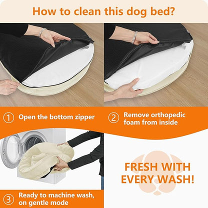 Dwanton Orthopedic Dog Bed for Large Dogs with Gel Memory Foam, Waterproof Dog Sofa, Washable Pet Bed with Four Sided Bolster Cushion, Removable Cover & Non-Slip Bottom, 42", Beige