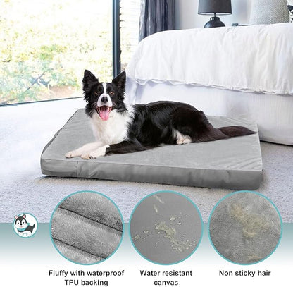 Explore Land Waterproof Dog Bed Cover Machine Washable Fluffy Dog Bed Replacement Cover for 42 Inch Crate, 40Lx27Wx4H inch, Gray