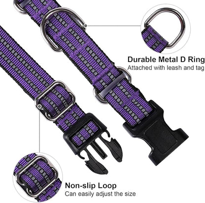 Martingale Dog Collar, Adjustable Nylon Reflective Collar with Quick Release Buckle (Purple, Extra Large)