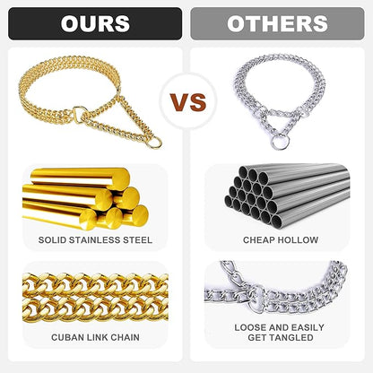 Stainless Steel 18K Gold Dog Collar - Adjustable, Chew Proof Cuban Link Chain Collar for Large, Small, Medium Dogs (XL 26" -28")