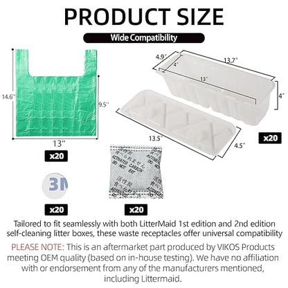 20-Pack Disposable Litter Box Waste Receptacles Compatible with Littermaid Waste Receptacles, and 7.87" x 9.84" Pet Screen Door Flap Compatible with Doggy Fits Dogs & Cats Under 30 Lbs