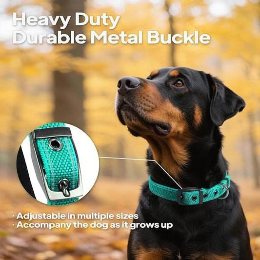 PetiFine Dog Collars for Small Dogs, Neoprene Padded Dog Collar, Reflective Heavy Duty Pet Collars with Durable Metal Belt Buckle for Walking, Teal, S