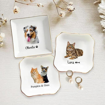 Custom Pet Photo Ring Dish, Personalized Pet Portrait Jewelry Dish, Pet Lover Gift, Dog Mom Cat Mom Gift, Custom Pet Trinket Tray, Decorative Trinket Dish for Dog and Cat Lovers