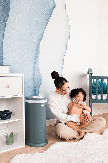 Ubbi Stainless Steel Diaper Pail, Odor Locking, No Special Bag Required, Award-Winning, Registry Must-Have, Open Water