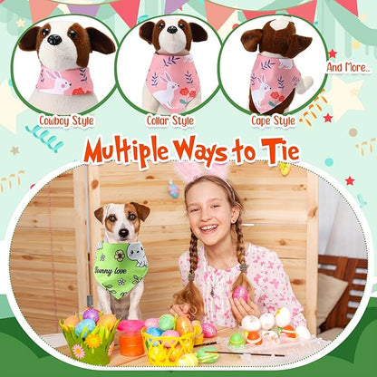 Chunful 50 Pcs Easter Dog Bandanas Bulk with Sayings Holiday Dog Bandanas Triangle Scarf Puppy Bibs Rabbit Costume Adjustable Cat Outfit Washable Bids Kerchief for Small Medium Large Pet