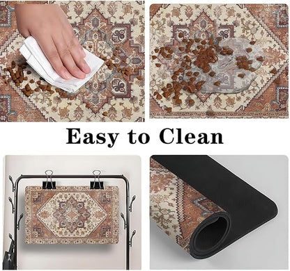 Dog Food Mats for Floors, Absorbent and Quick-Drying Pet Cat Food Mat,Anti-Fouling and Easy-to-Clean Pet Feeding Mat,Dog Bowl Mat for Messy Drinking Water Bowls.12 x20, Bohemia Style