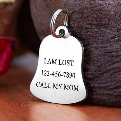 Ultra Joys Cat ID Tag Personalized Pet Tags, Durable Stainless Steel Small Pet Mini Dog Cat Tag Lightweight - Bell Tag in Silver