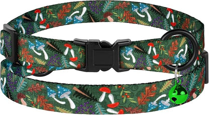 4PCS Breakaway Cat Collars with Bell - Cute Soft Adjustable Safety Kitten Collars 4-Pack - Nylon Pet Collars Nature Tribal Striped Floral Space Aztec Flowers Print (Nature)