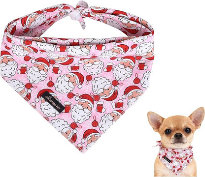 ARING PET Christmas Dog Bandanas, Pink Santa Claus Holiday Pet Bandana Scarf Triangle Bibs for Puppy Small Medium Large Boy Girl Dogs Cats-L