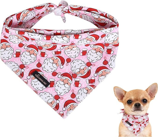 ARING PET Christmas Dog Bandanas, Pink Santa Claus Holiday Pet Bandana Scarf Triangle Bibs for Puppy Small Medium Large Boy Girl Dogs Cats-S
