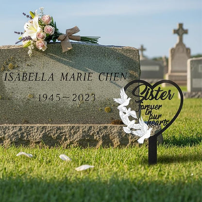 BUoonyer Stake Graves Cemetery Decorations - Sister Metal Memorial Grave Markers, Girls Heart Graveyard Sympathy Plaque, Dove Remembrance Graveside Burial Decor Sign for Outside Yard Garden