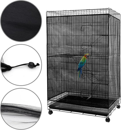 Adjustable Birdcage Seed Feather Catcher Bird Cage Net Cover Soft Skirt Guard Birdcage Nylon Mesh Netting for Parrot (118 x 39.4 Inch) (Black)