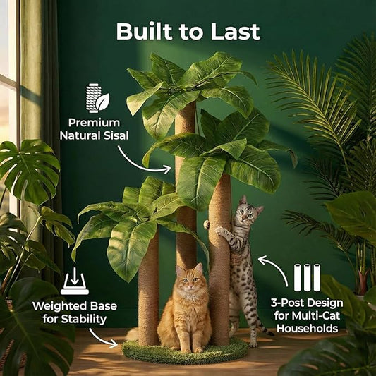 31.5Inch Cat Scratching Post,Cat Scratcher Tree with 3 Scratching Poles & 2 Interactive Dangling Balls,Cats Scratching Posts for Indoor Kitten & Adult Cats