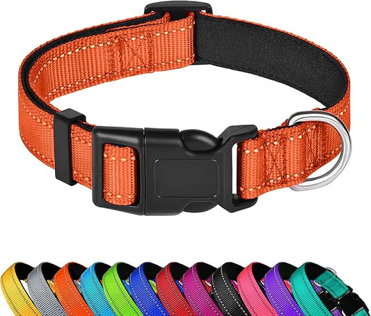 Reflective Dog Collar, Adjustable Soft Neoprene Padded Nylon Pet Collars with Buckle for Extra Large Dogs, Orange,XL