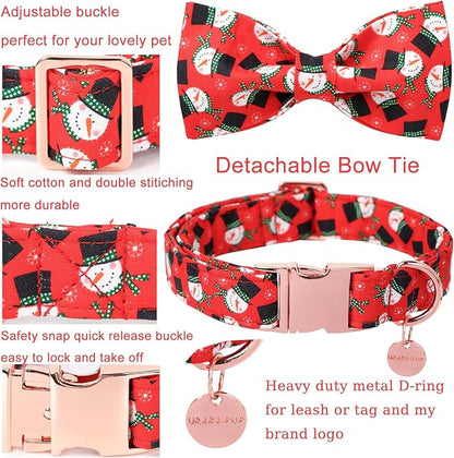 Christmas Dog Collar with Bow Tie, Christmas Collar for Puppy Girl Boy Dog or Cat, Bowtie Dogs Collars with Durable Metal Buckle, Cute Pet Collars, S