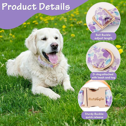 Elegant Butterfly Dog Collar, Purple Blue Gradient Design Collars for Dogs, Adjustable Comfortable for Small Medium Large Dogs, Handmade Cotton Puppy Collar for Daily Walks 、Park Adventures-S
