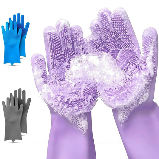 ALPENKOK Silicone Dish Gloves with Scrubbers – Thick Tear-Resistant Dishwashing Gloves – Long-Lasting | Household Use