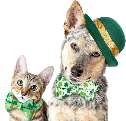 Whaline 4 Pack St. Patrick's Day Easter Cat Collar with Bowknot and Bell Shamrock Bunny Rabbit Egg Pattern Safety Breakaway Adjustable Pet Collars for Cat Kitten Puppy