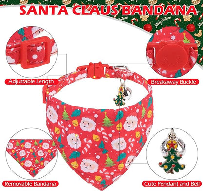 EXPAWLORER Christmas Cat Collar Breakaway with Bells - 2 Pack Cute Holiday Cat Collars Adjustable Xmas Pet Collar with Removable Bow Tie and Bandana, Safety Buckle for Girl Boy Cats Kitten