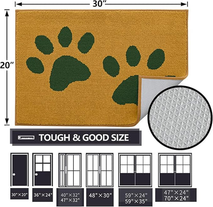 Buganda Dog Door Mat for Muddy Paws, Absorbent Dirt Trapper Washable Indoor Doormats, Non Slip Low-Profile Mud Mat for Dogs, Front Entrance Doormat for Inside Floor (30x20 Inches, Yellow and Green)